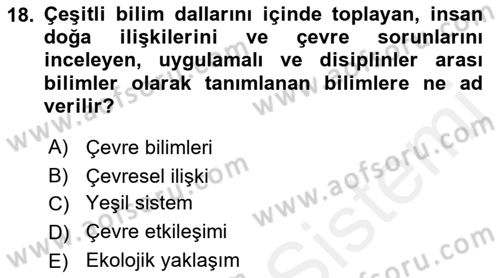 Şehircilik Dersi 2018 - 2019 Yılı (Final) Dönem Sonu Sınav Soruları 18. Soru