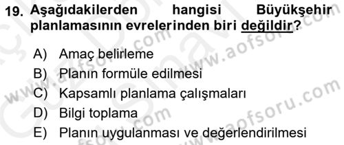 Şehircilik Dersi 2018 - 2019 Yılı (Final) Dönem Sonu Sınav Soruları 19. Soru