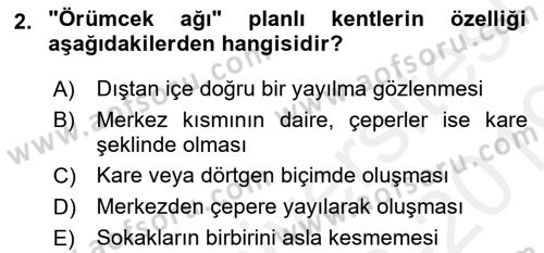 Şehircilik Dersi 2018 - 2019 Yılı (Final) Dönem Sonu Sınav Soruları 2. Soru