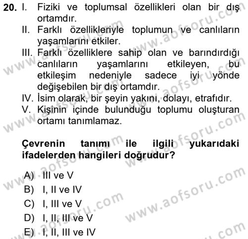 Şehircilik Dersi 2018 - 2019 Yılı (Final) Dönem Sonu Sınav Soruları 20. Soru