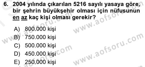 Şehircilik Dersi 2018 - 2019 Yılı (Final) Dönem Sonu Sınav Soruları 6. Soru