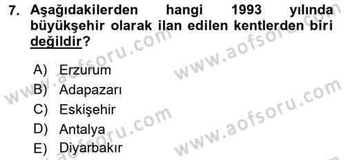 Şehircilik Dersi 2018 - 2019 Yılı (Final) Dönem Sonu Sınav Soruları 7. Soru