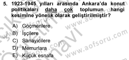 Şehircilik Dersi 2018 - 2019 Yılı Yaz Okulu Sınav Soruları 5. Soru