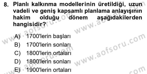 Şehircilik Dersi 2018 - 2019 Yılı Yaz Okulu Sınav Soruları 8. Soru