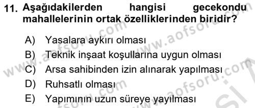 Şehircilik Dersi 2019 - 2020 Yılı (Final) Dönem Sonu Sınav Soruları 11. Soru
