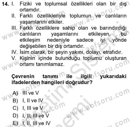 Şehircilik Dersi 2019 - 2020 Yılı (Final) Dönem Sonu Sınav Soruları 14. Soru