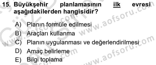 Şehircilik Dersi 2019 - 2020 Yılı (Final) Dönem Sonu Sınav Soruları 15. Soru