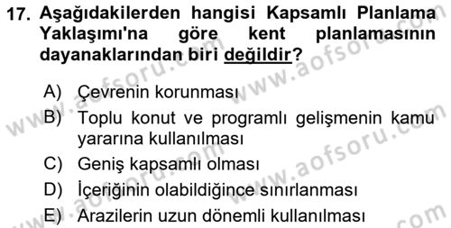 Şehircilik Dersi 2019 - 2020 Yılı (Final) Dönem Sonu Sınav Soruları 17. Soru