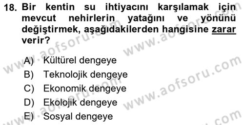 Şehircilik Dersi 2019 - 2020 Yılı (Final) Dönem Sonu Sınav Soruları 18. Soru