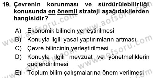 Şehircilik Dersi 2019 - 2020 Yılı (Final) Dönem Sonu Sınav Soruları 19. Soru
