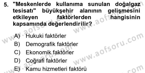 Şehircilik Dersi 2019 - 2020 Yılı (Final) Dönem Sonu Sınav Soruları 5. Soru
