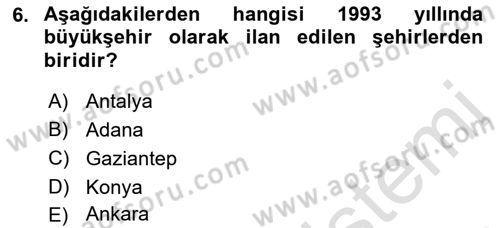 Şehircilik Dersi 2019 - 2020 Yılı (Final) Dönem Sonu Sınav Soruları 6. Soru