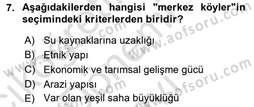 Şehircilik Dersi 2019 - 2020 Yılı (Final) Dönem Sonu Sınav Soruları 7. Soru