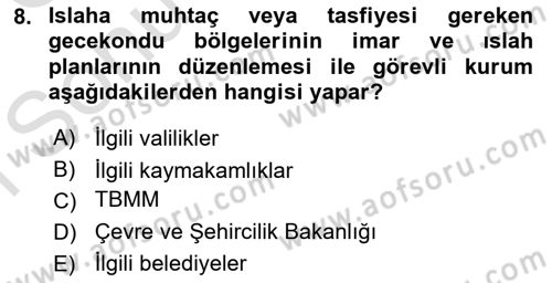 Şehircilik Dersi 2019 - 2020 Yılı (Final) Dönem Sonu Sınav Soruları 8. Soru