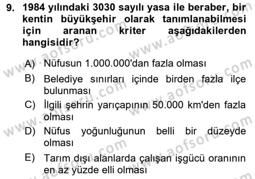 Şehircilik Dersi 2019 - 2020 Yılı (Final) Dönem Sonu Sınav Soruları 9. Soru